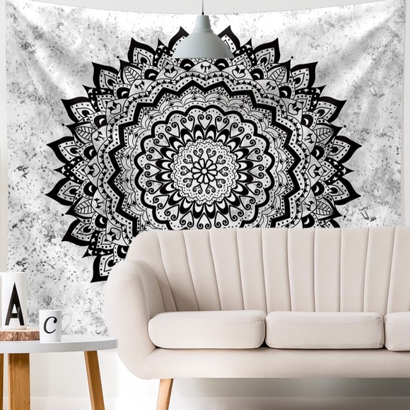 Bohemian Black Mandala Wall Tapestry Decor - Picture 2 of 5
